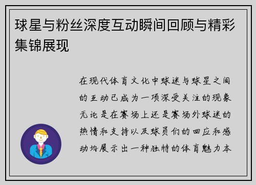 球星与粉丝深度互动瞬间回顾与精彩集锦展现