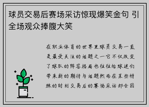 球员交易后赛场采访惊现爆笑金句 引全场观众捧腹大笑 球员交易后赛场采访惊现爆笑金句 引全场观众捧腹大笑